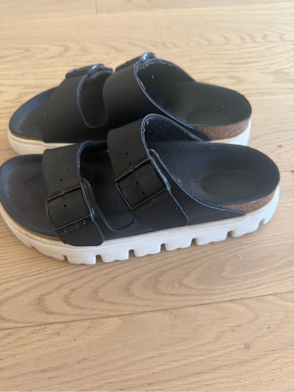 Women’s Papillio Black Double-Buckle Slide Sandals with White Sole size 38 - Picture 4 of 7
